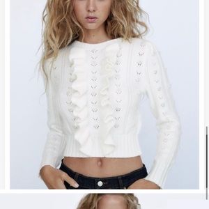White ruffle pearl sweater